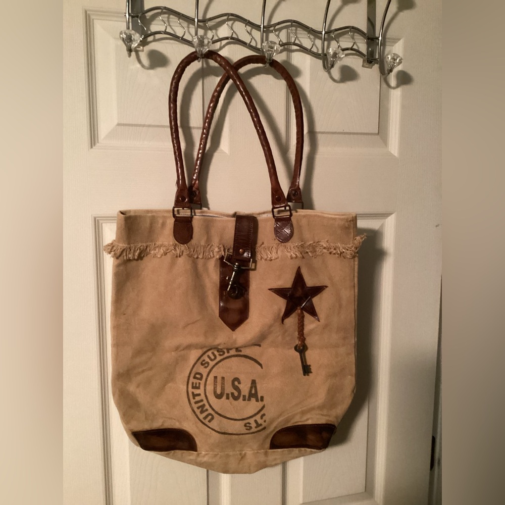 Canvas Tote Bag with Leather Accents